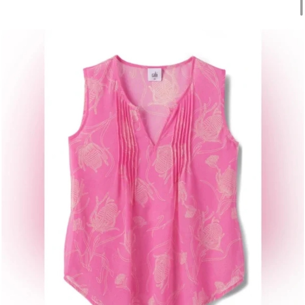 CAbi Pink and Cream Floral Blouse 6526 Corsage Medium